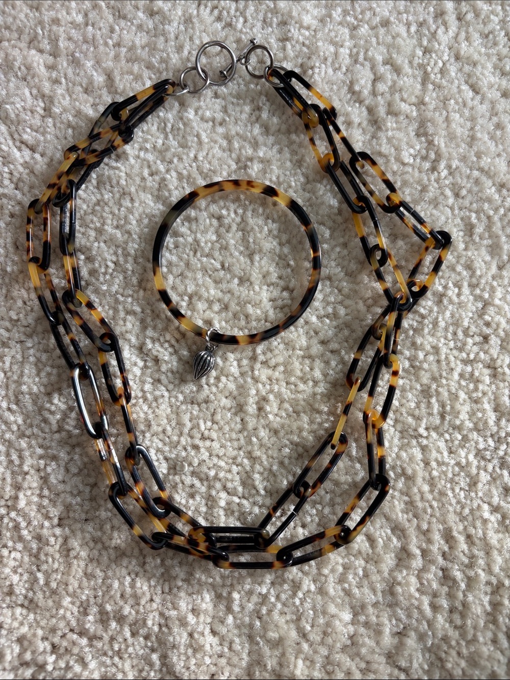 Tortoise look Link Necklace and Bangle bracelet Set